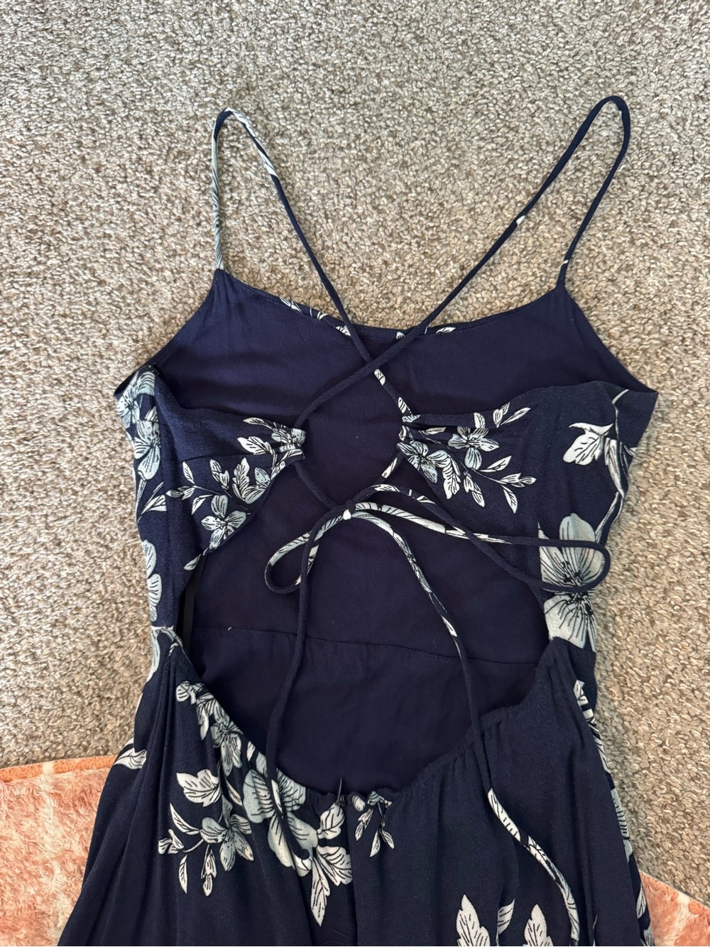 Lulu's Navy Dress with White Floral Leaf Print - Picture 2 of 5